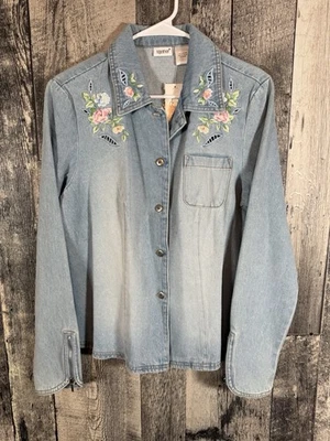 NUEVO CON ETIQUETAS Chaqueta vaquera vintage para mujer Together camisa de mezclilla con botones talla 8 Foto 1 de 4