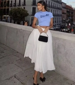 ZARA WOMAN WHITE SS24 ZW COLL. MIDI SWING SKIRT COTTON SIZE M,L 6895/040 NWT - Picture 1 of 18