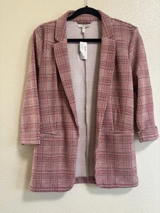 Maurices Women's Size S Blazer Plaid Old Money Classy Business Office Pink Brown - Picture 1 of 8