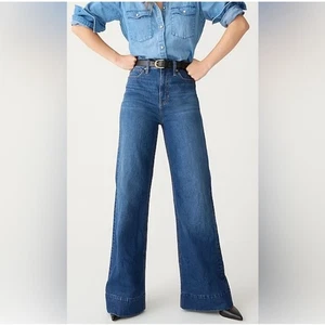 J.Crew Jeans Womens 31 Tall Blue Wide Leg Denim Trouser Wesly 5 Pocket High Rise - Picture 1 of 16
