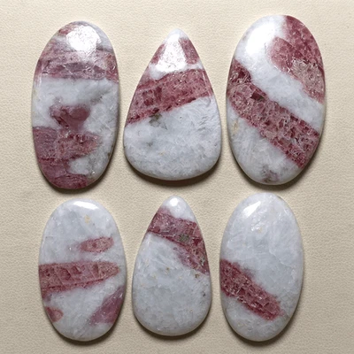Elegant Pink Tourmaline Quartz 33-41mm Cabochon – 6 Pcs Polished Loose Gemstones - Image 1 of 4