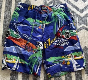 Polo Ralph Lauren Sleepwear Shorts Mens Medium Drawstring Hawaiin Floral 8" Blue - Picture 1 of 10