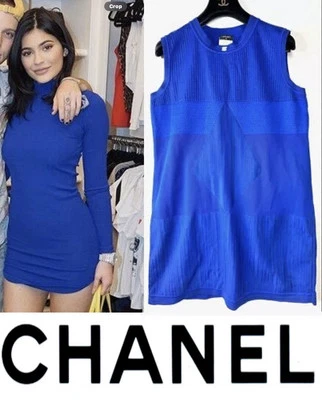 4K Chanel 2013 Royal Blue Mini Shift Dress 42 44 46 10 12 14 White CC Logo M L - Image 1 of 4
