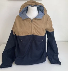 Goliath Men’s Size XL Hoodie Windcheater Beige Navy Colour block Anorak 1/4 Zip - Picture 1 of 12