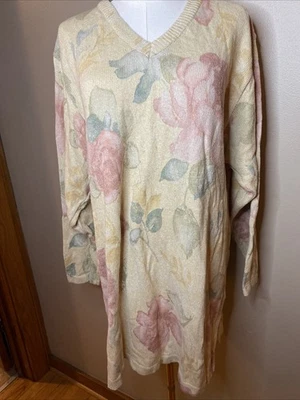 Suéter Floral Vintage Años 90 Gabriella T. Italiano Acuarela 1X Amarillo Lino/Gatto Foto 1 de 4