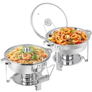 2PCS Catering Buffet Servers and Warmers Set with Glass Viewing Lid & Lid Holder - Picture 1 of 19