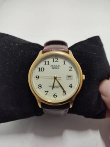 Acqua By Timex Unisex 35mm Gold Tone Quartz Watch Indiglo/Date/Leather New Batt - Picture 1 of 7