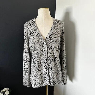 Suéter Cárdigan Charter Club 2 Capas 100% Gris Cachemira Tejido Estampado Animal Talla L Foto 1 de 4