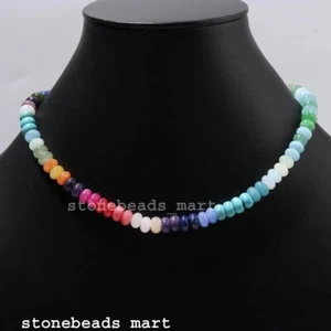 "Splendida Collana Argento Sterling 925 Multi Calcedonio Liscio Quarzo 8-9MM 18" - Foto 1 di 10
