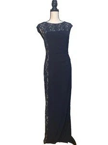 Betsy & Adam Dress Maxi Black W/Lace Stretch Long Front Size 10 #1108 - Picture 1 of 8