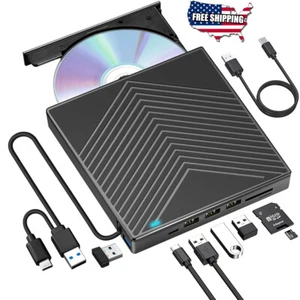 External CD DVD Drive for PC Laptop Windows 11 10 USB 3.0 Burner Reader Writer - Picture 1 of 9