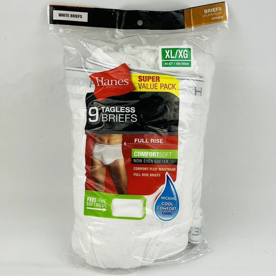 14 Briefs Hanes XL Full Rise Mens Tagless White Solid Comfort Soft 225209 BULK