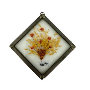 "De colección Vesta Flores Prensadas Vidrio Metal Marco Atrapasol Colgante de Pared 3"" Cuadrado" - Imagen 1 de 4