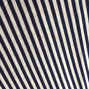 Navy And White Striped Knit Fabric *Has Small Hole* Nautical T-Shirt Stretch 1 Y - Picture 1 of 4