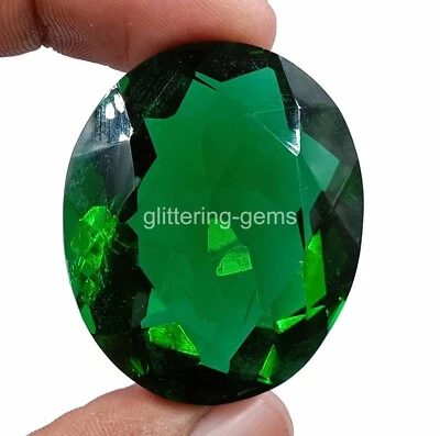 108 Ct Certified Oval Cut Lab-Created Czech Republic Green Moldavite Gems 24N - Image 1 of 4