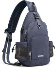 Sling Canvas Backpack w/USB Charging Port&RFID Blocking for Travel Outdoor Blue
