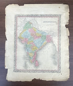 Mapa antiguo 1846 15,5"x 13" de H.S. Curtidor Hindoostán India Indostán - Imagen 1 de 8
