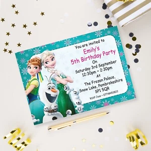 Frozen Elsa Anna Olaf 10 Personalised Birthday Party Invitations - Picture 1 of 3