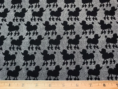 Dog Fabric FQ Bonjour Parisian Black Poodle Grey Cotton Timeless Treasures - Image 1 of 3