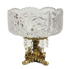 Hand Cut Crystal Brass Marble Compote Bowl Prisms 8 3/4” H  8” W