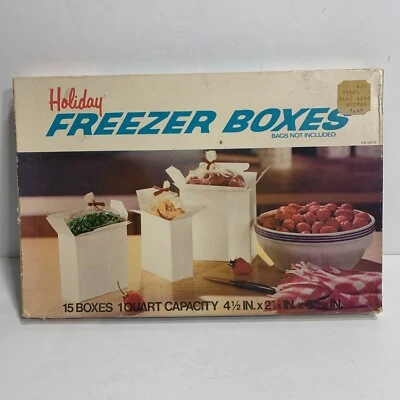 Vintage 1978 Holiday Freezer Boxes 15 Ct 1 Quart Capacity Mobil Chemical Co NOS - Image 1 of 4