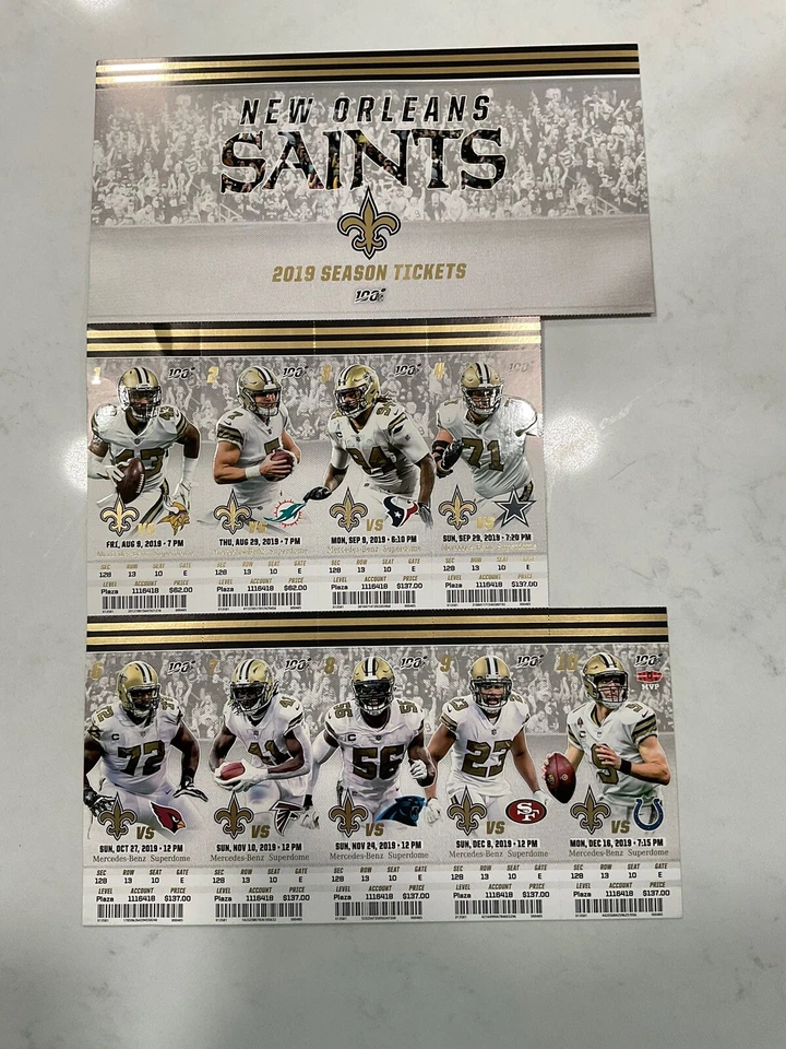 New Orleans Saint Season Tickets 2019 - Image 1 of 1