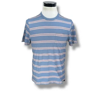 Faherty Sunwashed T-Shirt Mens Medium Blue Pink Striped 100% Organic Cotton Tee - Picture 1 of 10
