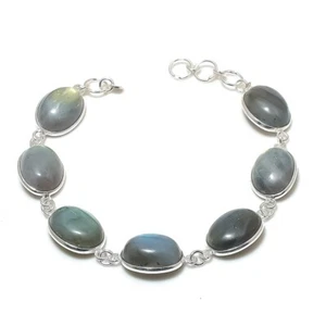 Natural Fire Labradorite Gemstone 925 Sterling Silver Jewelry Bracelet Size 7-8" - Picture 1 of 1