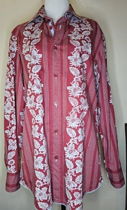Indigo Palms Tailored Mens Shirt Red Floral 100% Cotton Long Sleeve Size Medium - Picture 1 of 9