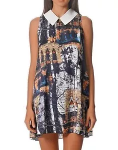 #SundayMarket New Peter Pan Silky Vintage Print Tunic Top Dress Size 8 10 12 - Picture 1 of 6