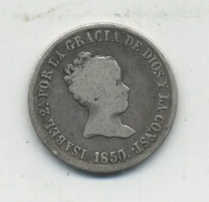 Spain - España Isabel II 2 Reales 1850 over 45 R D Sevilla KM 526.2 F+ - Picture 1 of 3
