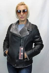BLACK /SILVER 100% SHEEPSKIN SHEARLING LEATHER Pilot Bomber Jacket Coat XS - 5XL - Picture 1 of 12