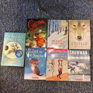 Christmas Winter LOT set OF 7 CHAPTER BOOKS  NEW horse kitten animal wolf - Picture 1 of 16