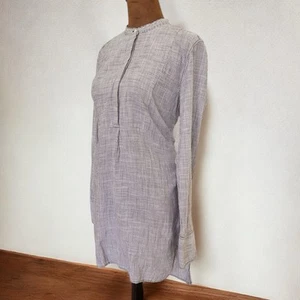 GAP Tunic S Popover Henley Gray Summer Modest Long Sleeve Stripe Shirt Dress - Picture 1 of 10