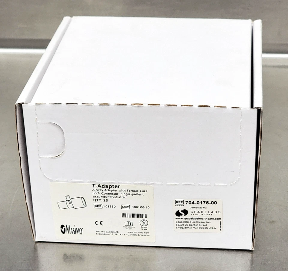 25ea. Box Masimo 108250 CO2 Sidestream Airway T-Adapter w/ Female Luer Lock - Image 1 of 1