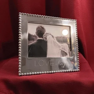 Mariposa Beaded Silver 5x7 Picture Frame Engraved "LOVE always" New W/Out Box - Picture 1 of 8