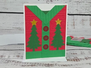 Merry Christmas Greeting Card Kit #31 [Lot of 4, Handmade, Ugly Sweater] - Picture 1 of 6