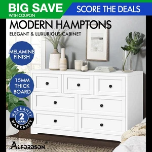 ALFORDSON 7 Chest of Drawers Hamptons Storage Cabinet Dresser Tallboy White - Picture 1 of 12