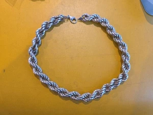 925 Italy Sterling Silver Vintage  Double Twisted Rope Chain Necklace 16 1/2" - Picture 1 of 5