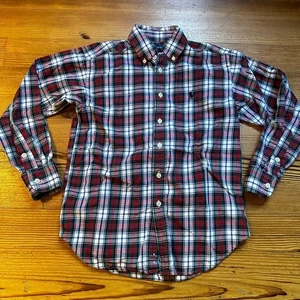 Ralph Lauren navy red green plaid long sleeve button collar shirt SIZE 8 - Picture 1 of 4