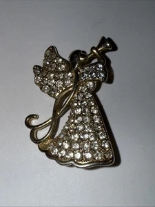 Broche de ángel Monet de colección broche trompeta cristal transparente estrás metal tono dorado 1" - Imagen 1 de 3