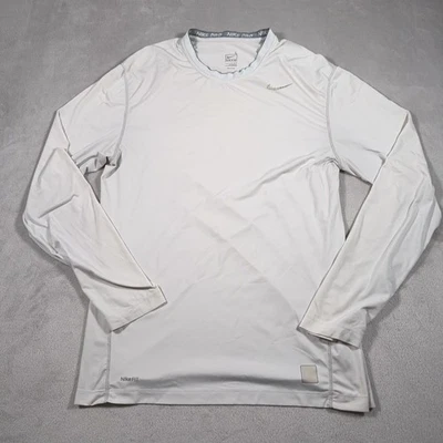 Nike Pro Compression Shirt Mens L Fitted Stretch Dri-Fit White Gym Active - Image 1 of 4