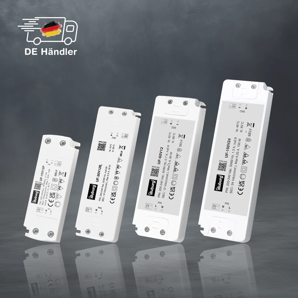 LED Trafo 12V 24V 15W 20W 30W 40W 60W 75W 100W Extra Dünn Flach Netzteil Treiber - Bild 1 von 4