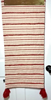 Christian Siriano TABLE RUNNER RED NATURAL GOLD  STRIPED TASSELS 16 X 72 NWT - Image 1 of 2