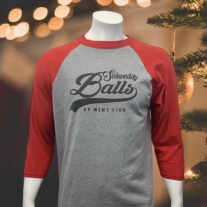 “Schweddy Balls” HP Men’s Club Gray Red Long Sleeve Baseball Shirt Size Large - Picture 1 of 8