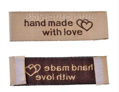 5 Material handgefertigt mit Liebe Kleidung Etiketten 35 x 30 mm Nähen UK VERKÄUFER - Bild 1 von 4