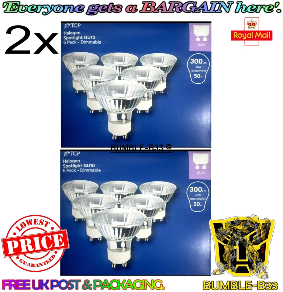 12x TCP GU10 40W 50W Watt Halogen Spotlight Bulbs Dimmable Lights UK NEW - Image 1 of 1