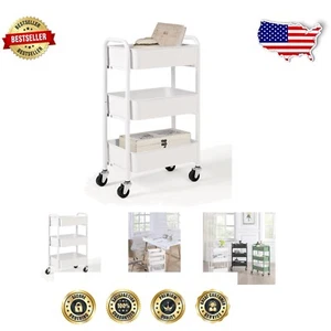 Compact 3-Tier Metal Rolling Storage Cart for Kitchen & Office - Mobile Utility - Picture 1 of 9