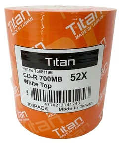 100 Titan Brand White Top 52X 80min 700MB CD-R CDR Blank Disc Media - Picture 1 of 3