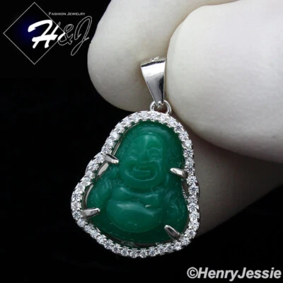 HOMBRE MUJER PLATA ESTERLINA 925 ICY BLING PEQUEÑO COLGANTE BUDA JADE VERDE*SP283 Foto 1 de 3